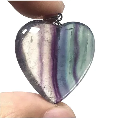 Rainbow Fluorite Heart Crystal Pendant - Includes Leather Band