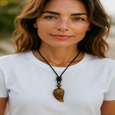 My Guardian Divine Light Tiger Eye Angel Wing Necklace - Includes Leather Band
